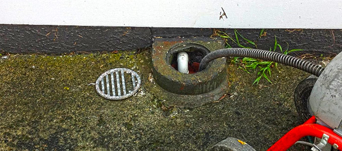 blocked drain infront of a toronto home being drain snaked